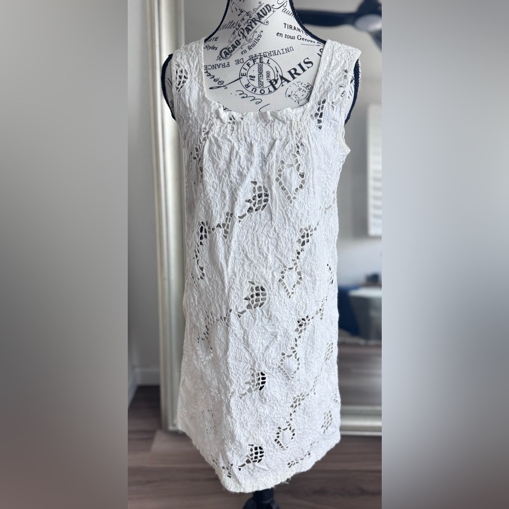 organic john patrick sleeveless lace sheath dress white *flaws